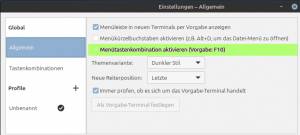 F10-Taste für das Terminal freigeben