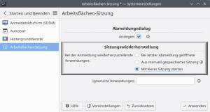 KDE: Gespeicherte Sitzungen